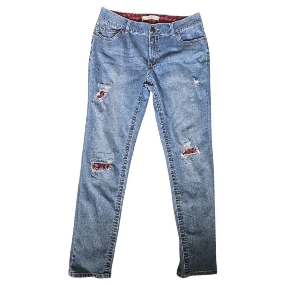 Est 1946 Distressed Blue Jeans Skinny Plaid - 10